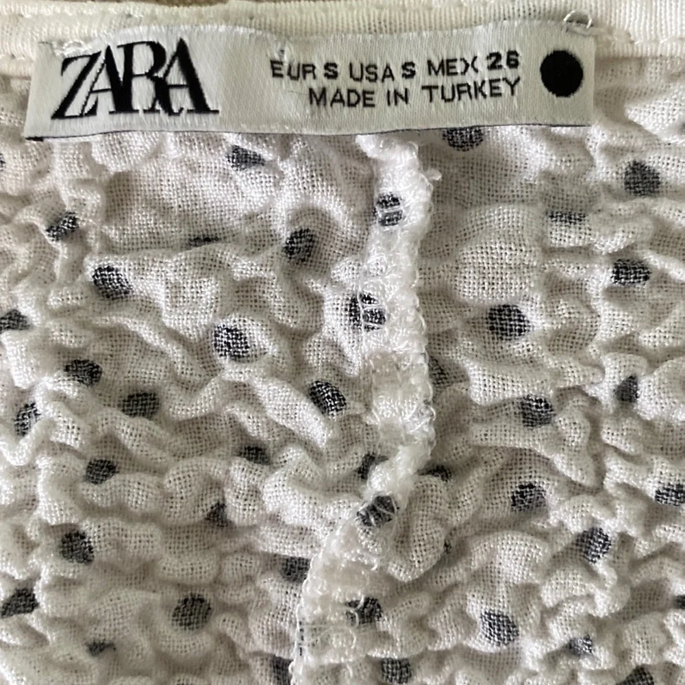 Zara Polka Dot Smocked Puff Sleeve Crinkle Crop Top - S